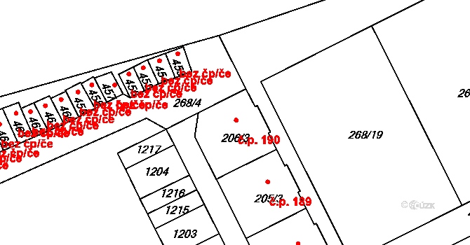 Velká Ves 190, Broumov na parcele st. 206/3 v KÚ Velká Ves u Broumova, Katastrální mapa