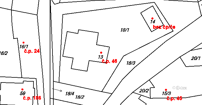 Vranová 46 na parcele st. 13 v KÚ Vranová u Letovic, Katastrální mapa