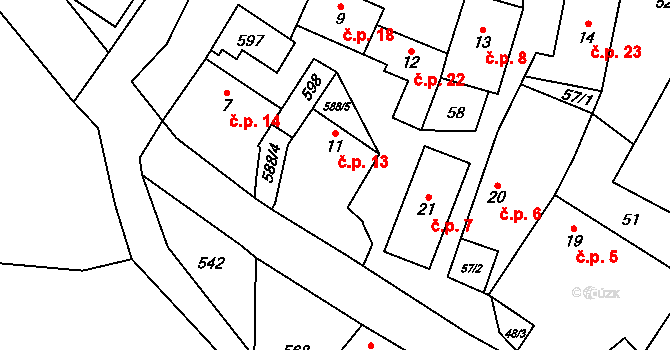 Střídka 13, Čestice na parcele st. 11 v KÚ Střídka, Katastrální mapa