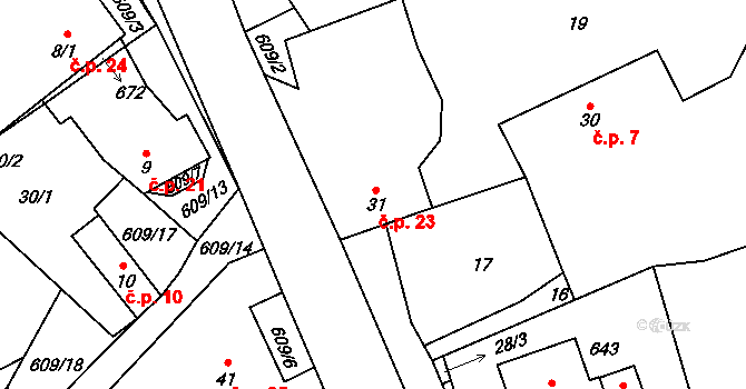 Tunochody 23, Číhošť na parcele st. 31 v KÚ Tunochody, Katastrální mapa