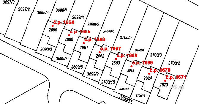 Rosice 1667 na parcele st. 2662 v KÚ Rosice u Brna, Katastrální mapa