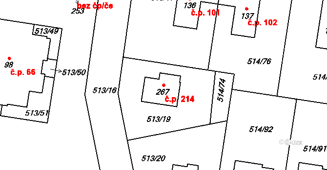 Kozinec 214, Holubice na parcele st. 267 v KÚ Kozinec, Katastrální mapa
