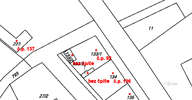 Merklovice 92, Vamberk na parcele st. 133/1 v KÚ Merklovice, Katastrální mapa