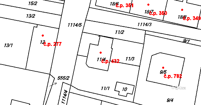 Štěnovice 432 na parcele st. 11/4 v KÚ Štěnovice, Katastrální mapa