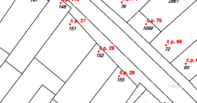 Vranovice 28 na parcele st. 152 v KÚ Vranovice nad Svratkou, Katastrální mapa