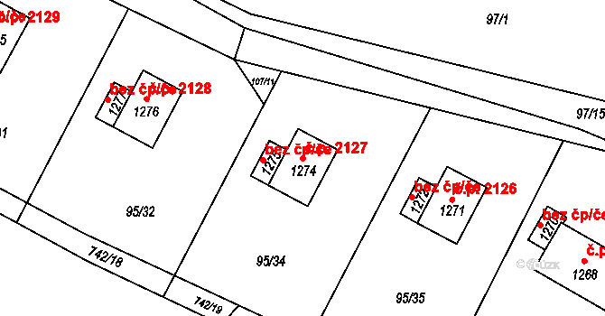 Ládví 2127, Kamenice na parcele st. 1274 v KÚ Ládví, Katastrální mapa