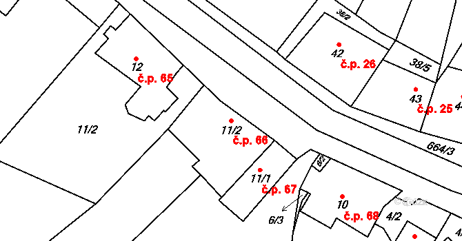 Čunín 66, Konice na parcele st. 11/2 v KÚ Čunín, Katastrální mapa