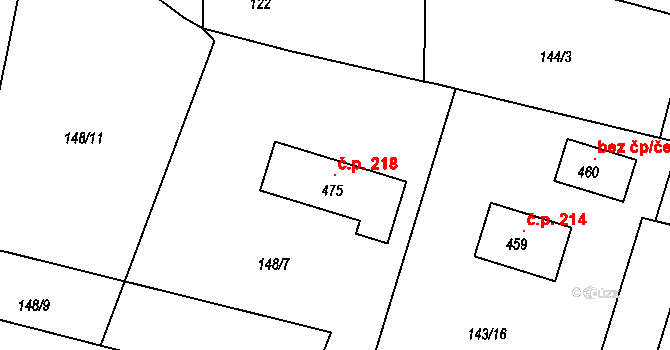 Čižice 218 na parcele st. 475 v KÚ Čižice, Katastrální mapa
