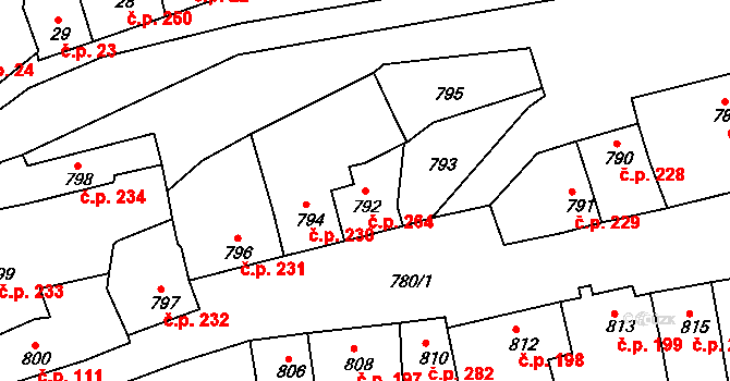 Plumlov 264 na parcele st. 792 v KÚ Plumlov, Katastrální mapa