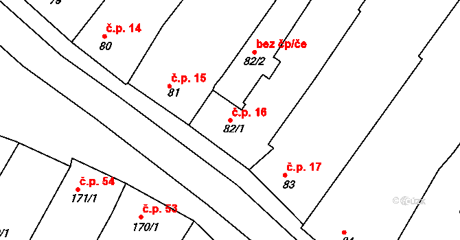 Popice 16, Znojmo na parcele st. 82/1 v KÚ Popice u Znojma, Katastrální mapa