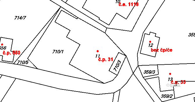 Příchovice 31, Kořenov na parcele st. 11 v KÚ Příchovice u Kořenova, Katastrální mapa
