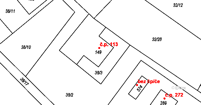 Horní Datyně 113, Vratimov na parcele st. 149 v KÚ Horní Datyně, Katastrální mapa