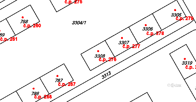 Lyžbice 276, Třinec na parcele st. 3308 v KÚ Lyžbice, Katastrální mapa