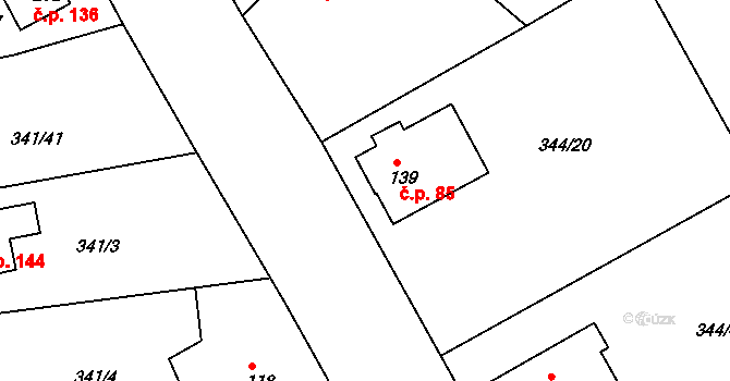 Boseň 85 na parcele st. 139 v KÚ Boseň, Katastrální mapa