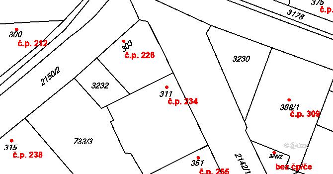 Žeravice 234 na parcele st. 311 v KÚ Žeravice u Kyjova, Katastrální mapa