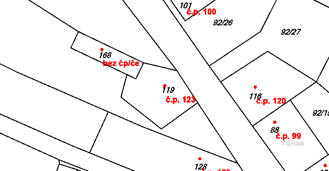 Cerhýnky 123, Cerhenice na parcele st. 119 v KÚ Cerhýnky, Katastrální mapa
