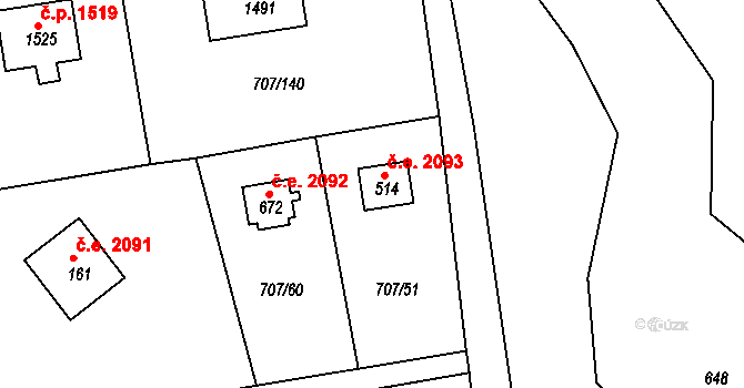 Skuheř 2093, Kamenice na parcele st. 514 v KÚ Těptín, Katastrální mapa