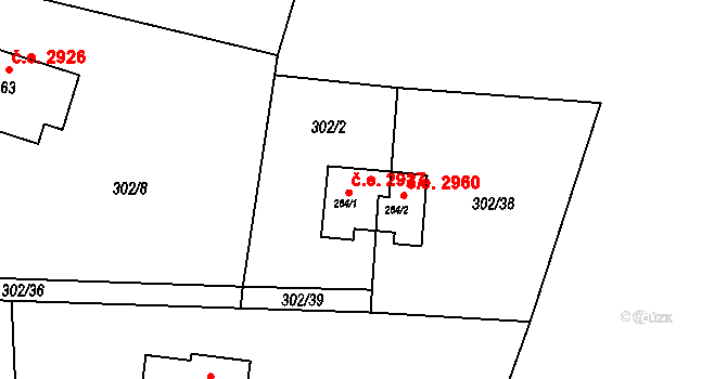 Těptín 2927, Kamenice na parcele st. 264/1 v KÚ Těptín, Katastrální mapa