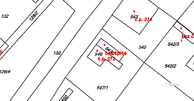 Donín 273, Hrádek nad Nisou na parcele st. 546 v KÚ Donín u Hrádku nad Nisou, Katastrální mapa