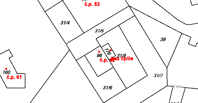 Sudoměř 42 na parcele st. 96 v KÚ Sudoměř, Katastrální mapa