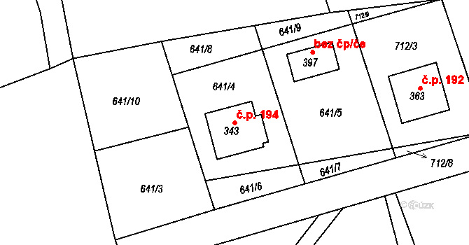 Kamenec u Poličky 194 na parcele st. 343 v KÚ Kamenec u Poličky, Katastrální mapa