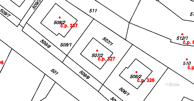 Křelov 327, Křelov-Břuchotín na parcele st. 507/2 v KÚ Křelov, Katastrální mapa