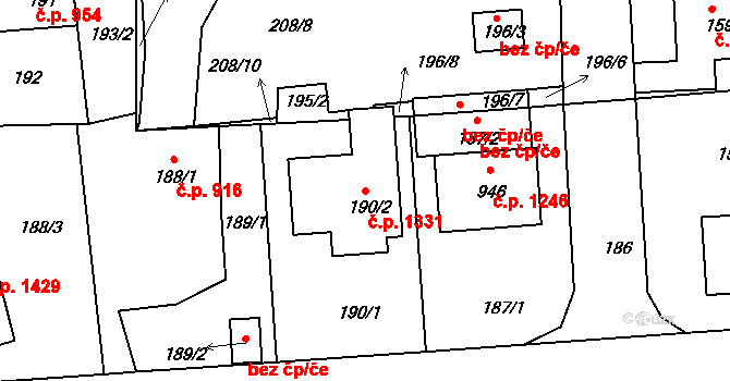 Hořovice 1331 na parcele st. 190/2 v KÚ Velká Víska, Katastrální mapa
