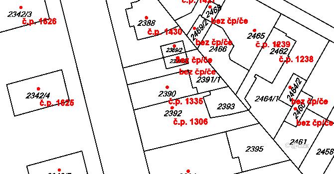Roudnice nad Labem 1335 na parcele st. 2390 v KÚ Roudnice nad Labem, Katastrální mapa