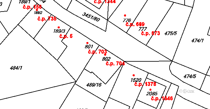 Lysá nad Labem 704 na parcele st. 802 v KÚ Lysá nad Labem, Katastrální mapa