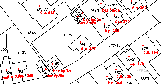 Proboštov 357 na parcele st. 149 v KÚ Proboštov u Teplic, Katastrální mapa