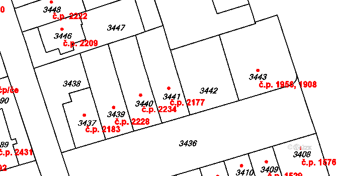 Královo Pole 2177, Brno na parcele st. 3441 v KÚ Královo Pole, Katastrální mapa
