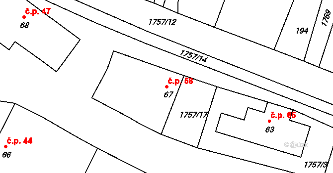 Neplachov 58 na parcele st. 67 v KÚ Neplachov, Katastrální mapa