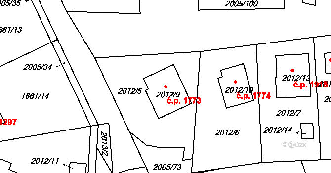 Pelhřimov 1773 na parcele st. 2012/9 v KÚ Pelhřimov, Katastrální mapa