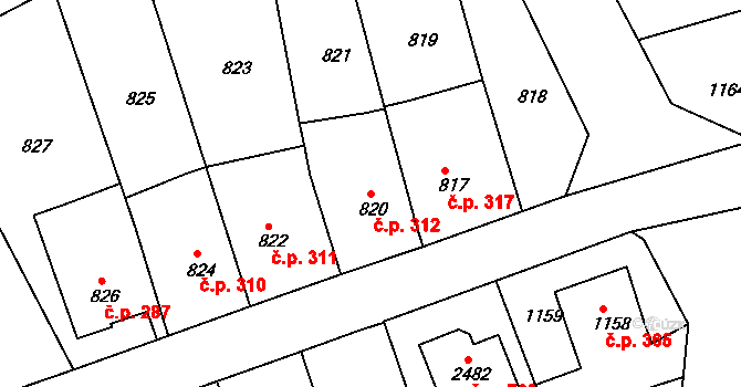Volyně 312 na parcele st. 820 v KÚ Volyně, Katastrální mapa