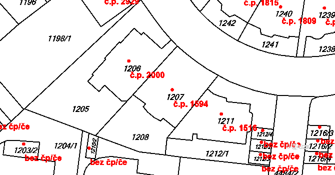 Teplice 1594 na parcele st. 1207 v KÚ Teplice, Katastrální mapa