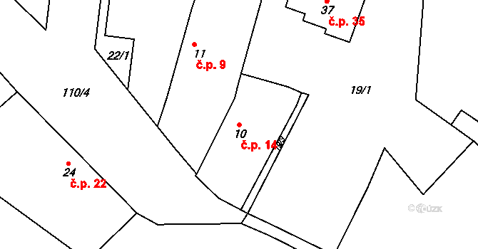 Levín 14, Olešnice na parcele st. 10 v KÚ Levín nad Cidlinou, Katastrální mapa