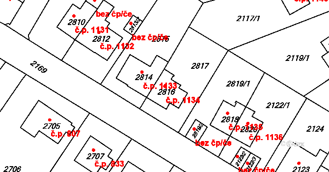 Sokolov 1134 na parcele st. 2816 v KÚ Sokolov, Katastrální mapa