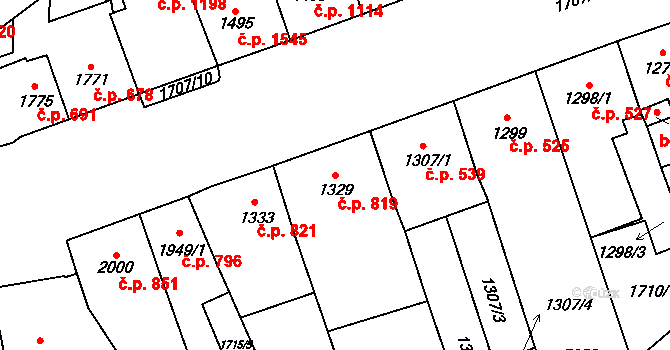 Cheb 819 na parcele st. 1329 v KÚ Cheb, Katastrální mapa