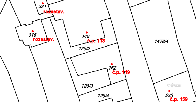 Kunovice 119 na parcele st. 162 v KÚ Kunovice, Katastrální mapa
