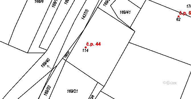 Bor 44, Suchdol nad Lužnicí na parcele st. 114 v KÚ Bor, Katastrální mapa