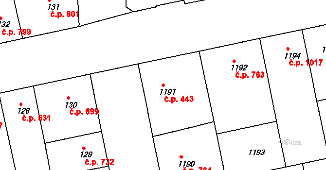 Žižkov 443, Praha na parcele st. 1191 v KÚ Žižkov, Katastrální mapa
