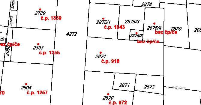 Vinohrady 918, Praha na parcele st. 2874 v KÚ Vinohrady, Katastrální mapa