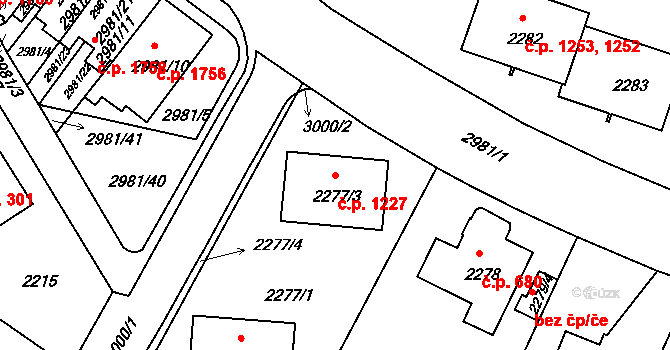 Braník 1227, Praha na parcele st. 2277/3 v KÚ Braník, Katastrální mapa