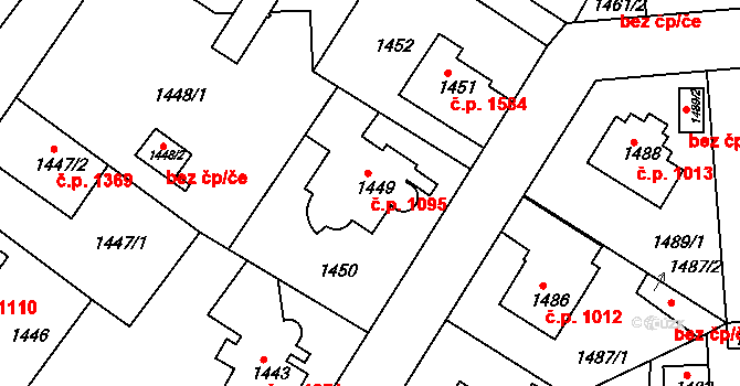 Modřany 1095, Praha na parcele st. 1449 v KÚ Modřany, Katastrální mapa