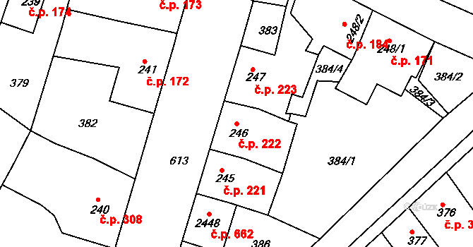 Příbram VI-Březové Hory 222, Příbram na parcele st. 246 v KÚ Březové Hory, Katastrální mapa