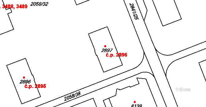Hodonín 2896 na parcele st. 2897 v KÚ Hodonín, Katastrální mapa
