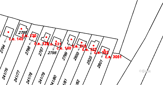Sezimovo Ústí 123 na parcele st. 2800 v KÚ Sezimovo Ústí, Katastrální mapa