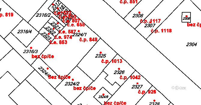 Chomutov 1013 na parcele st. 2325 v KÚ Chomutov I, Katastrální mapa