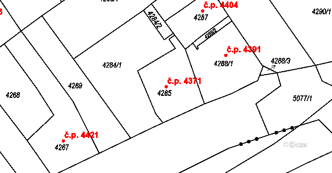 Chomutov 4371 na parcele st. 4285 v KÚ Chomutov II, Katastrální mapa