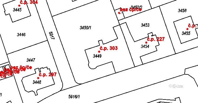 Liberec V-Kristiánov 303, Liberec na parcele st. 3449 v KÚ Liberec, Katastrální mapa